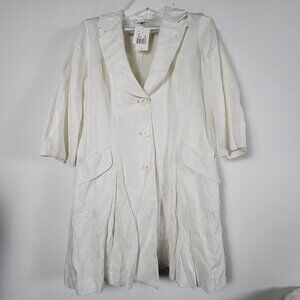 Cabi Womens Large White Metallic Coat Jacket Pleated Lined 3/4 Sleeve #405 New
